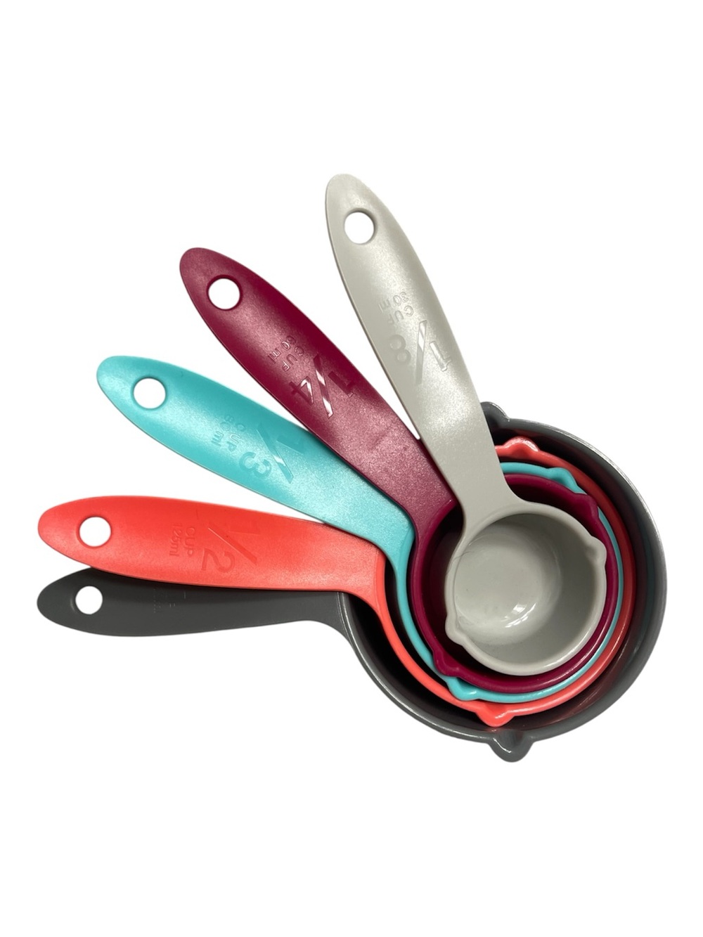 5pc Nested Measuring Spoons Cups Scoops Colourful Set Plastic Kitchen Tool